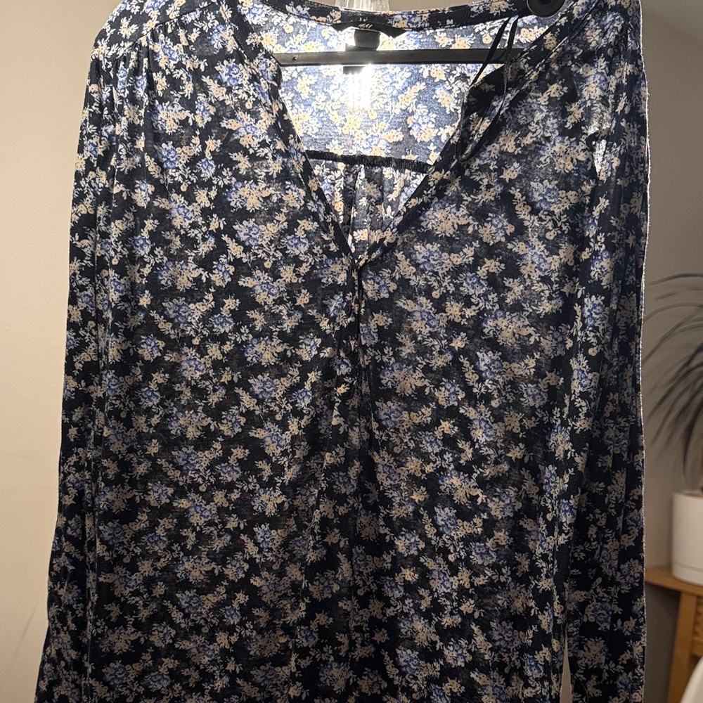 H&M Floral Blouse - Blue and White